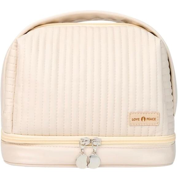 Handbags - Large Makeup Bag Double Layer Cosmetic Travel Portable Leather Toiletry